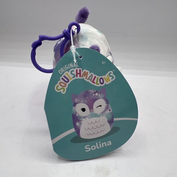 SQUISHMALLOW Solina OWL 3.5” Clip On Purple Turquoise Wink Plush Kelly Toy - Picture 3 of 5